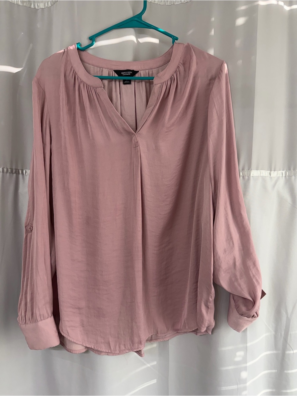 Simply Vera Vera Wang Dusty Rose Split V-Neck Blouse